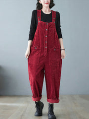 Damen Vintage Solid Cord Jumpsuits