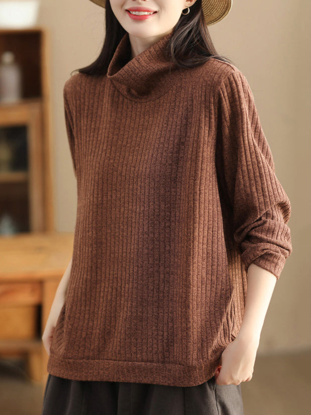Plus Size Women Vintage Wool Solid Knitted Sweatshirt