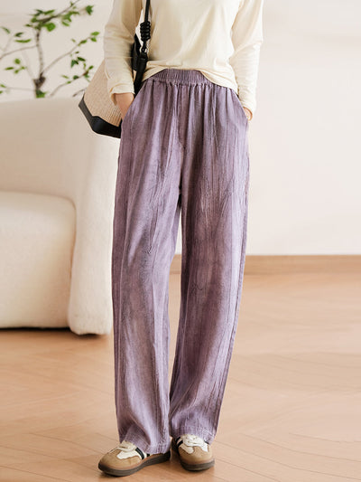 Plus Size Women Vintage Spring Wide-leg Linen Cotton Pants