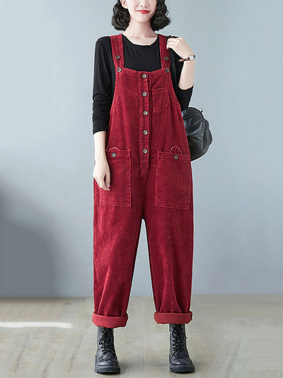 Damen Vintage Solid Cord Jumpsuits