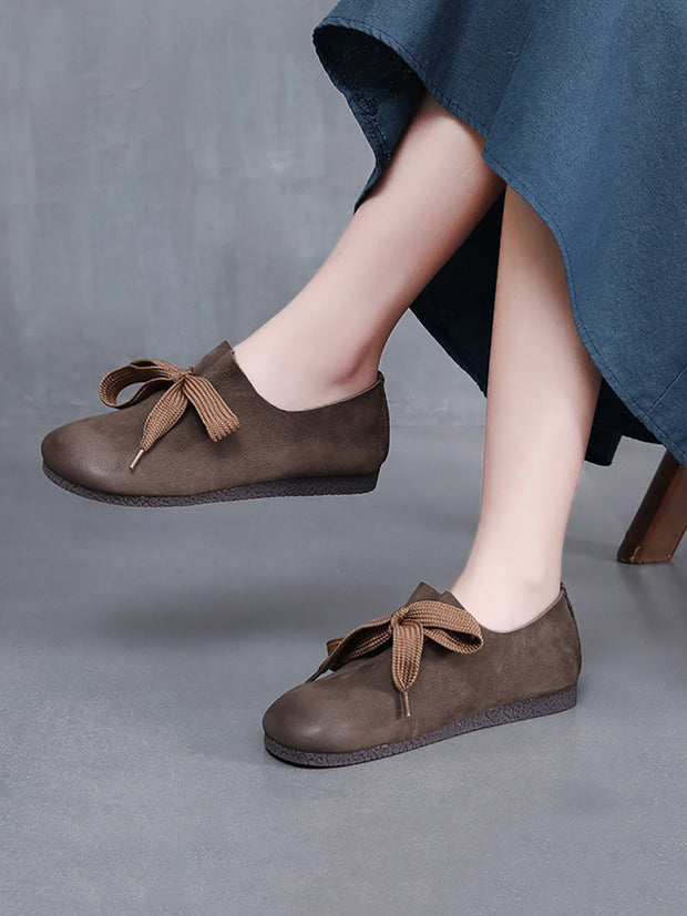 Women Casual Leather Solid Strap Flat Shoes