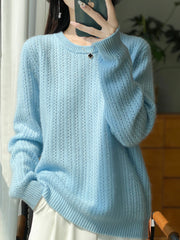 Women Autumn Casual Solid O-Neck Knit Sweater