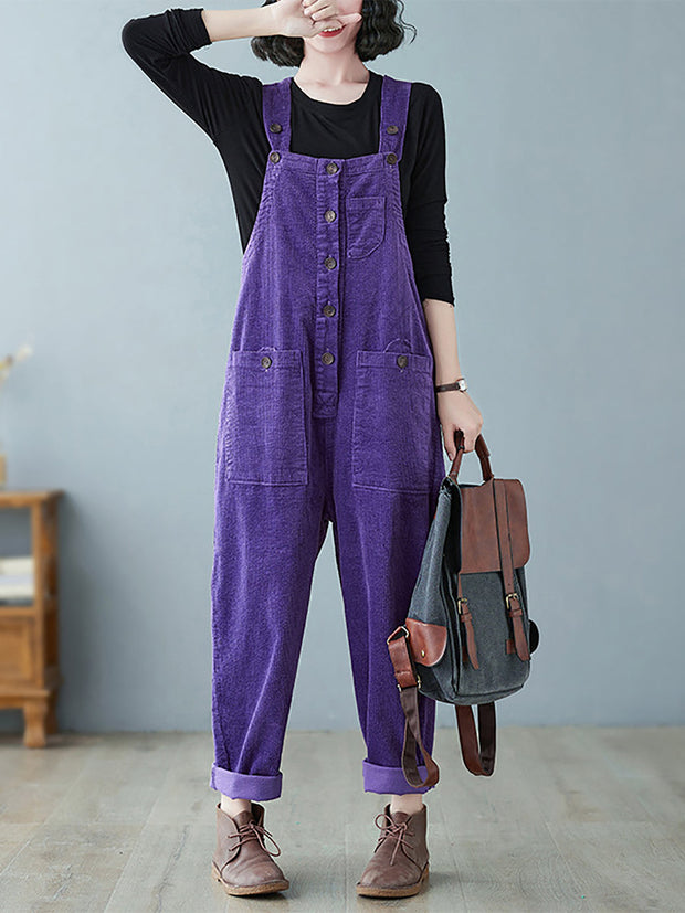 Damen Vintage Solid Cord Jumpsuits