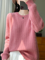 Women Autumn Casual Solid O-Neck Knit Sweater