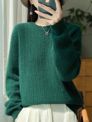 Women Autumn Casual Solid O-Neck Knit Sweater