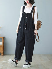 Damen Vintage Solid Cord Jumpsuits