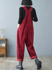 Damen Vintage Solid Cord Jumpsuits