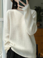 Women Autumn Casual Solid O-Neck Knit Sweater