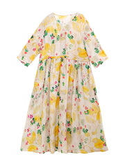 Plus Size Women Summer Prairie Chic Floral V-Neck Ramie Dress