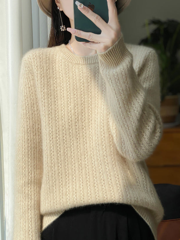 Women Autumn Casual Solid O-Neck Knit Sweater