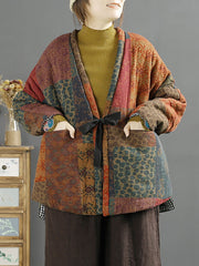 Plus Size Women Vintage Splicedd Warm Padded Coat