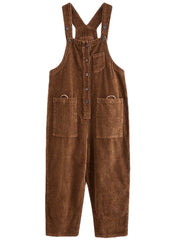 Damen Vintage Solid Cord Jumpsuits