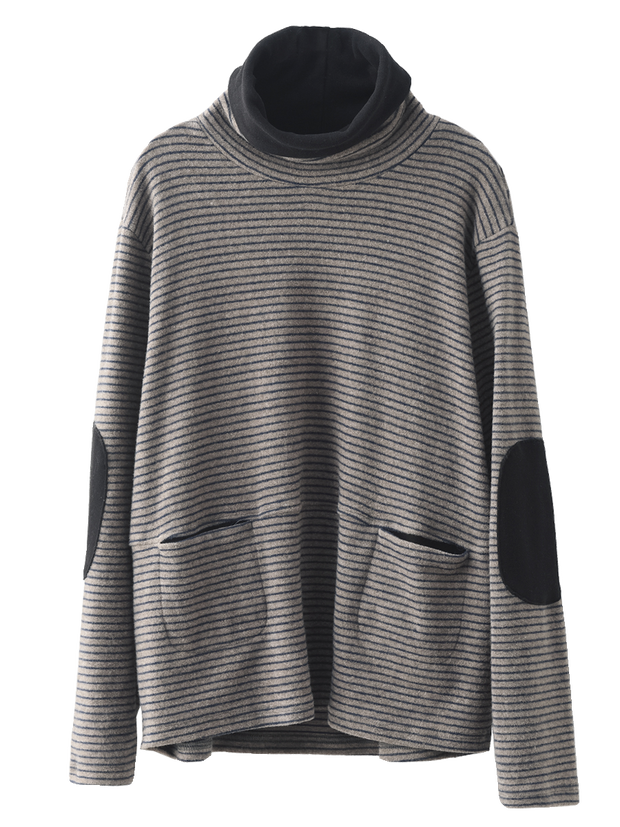 Plus Size Women Casual Stripe Turtleneck Sweatshirt