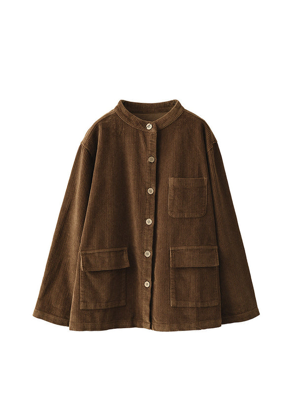 Plus Size Women Solid Vintage Cotton Corduroy Coat