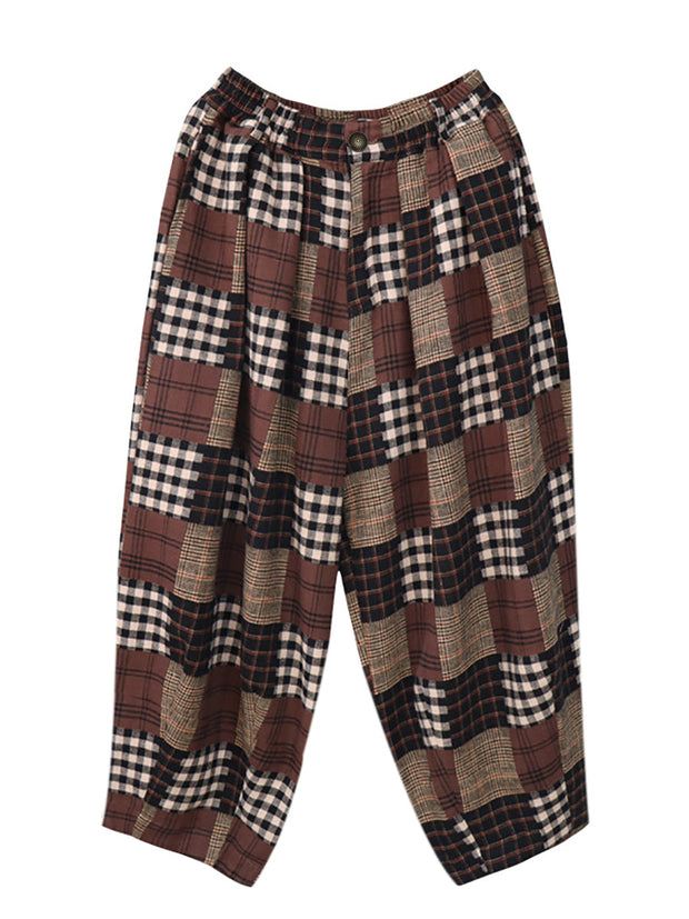 Plus Size Women Autumn Vintage Plaid Harem Pants