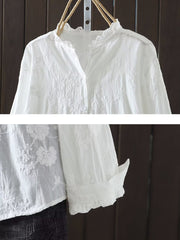 Plus Size Women Spring Flower Jacquard Lacework Neck Shirt