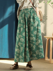 Plus Size Floral Vintage Elastic Waist Summer Loose Skirt