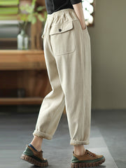 Plus Size Women Autumn Thicken Pure Color Harem Pants