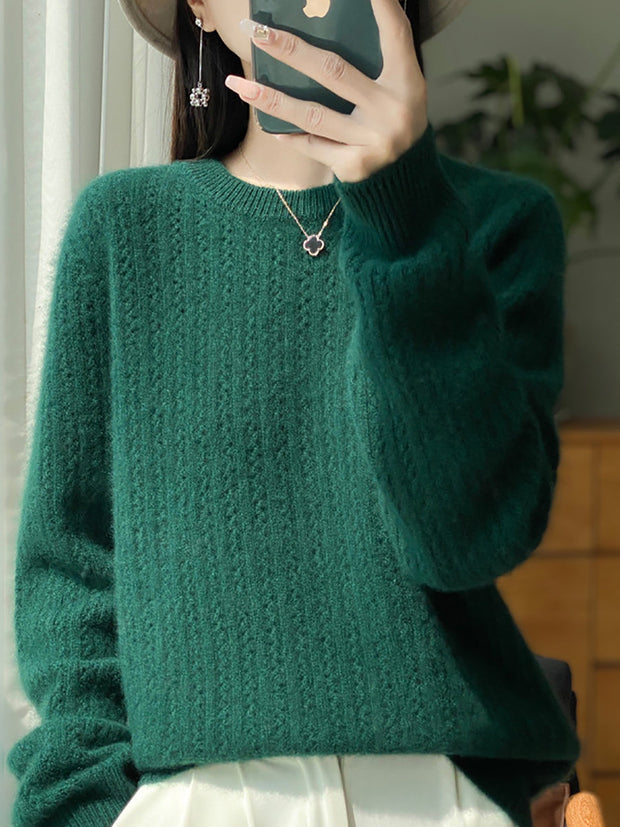 Women Autumn Casual Solid O-Neck Knit Sweater