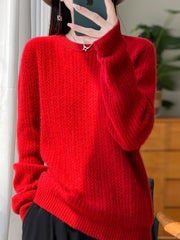 Women Autumn Casual Solid O-Neck Knit Sweater