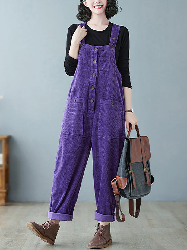 Damen Vintage Solid Cord Jumpsuits