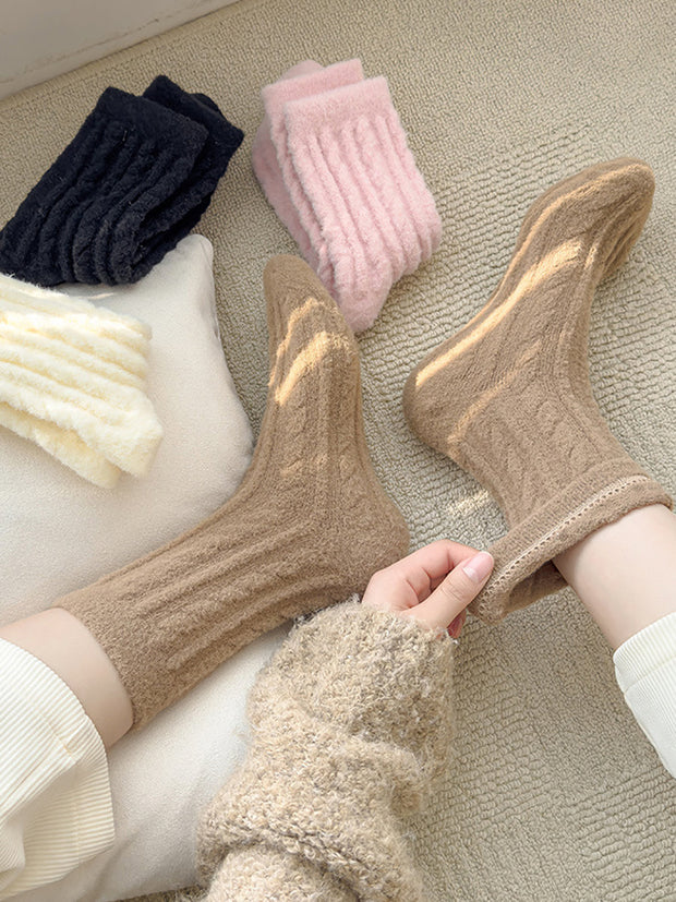 5 Pairs Women Winter Solid Fleece Socks