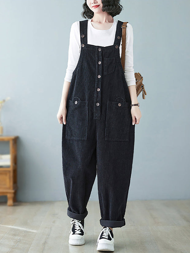 Damen Vintage Solid Cord Jumpsuits