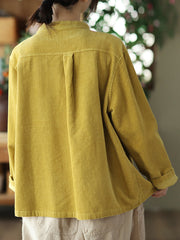 Plus Size Women Solid Vintage Cotton Corduroy Coat