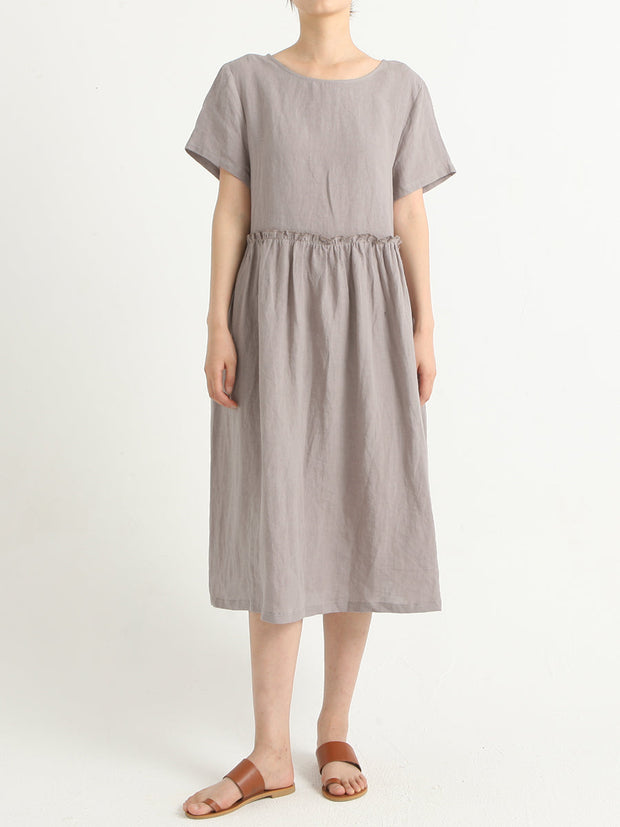Plus Size Casual Linen Pleated Short Sleeve Summer Dress
