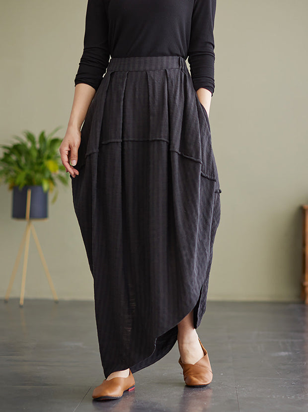 Plus Size Stripe Elastic Waist Loose Spring Summer Skirt