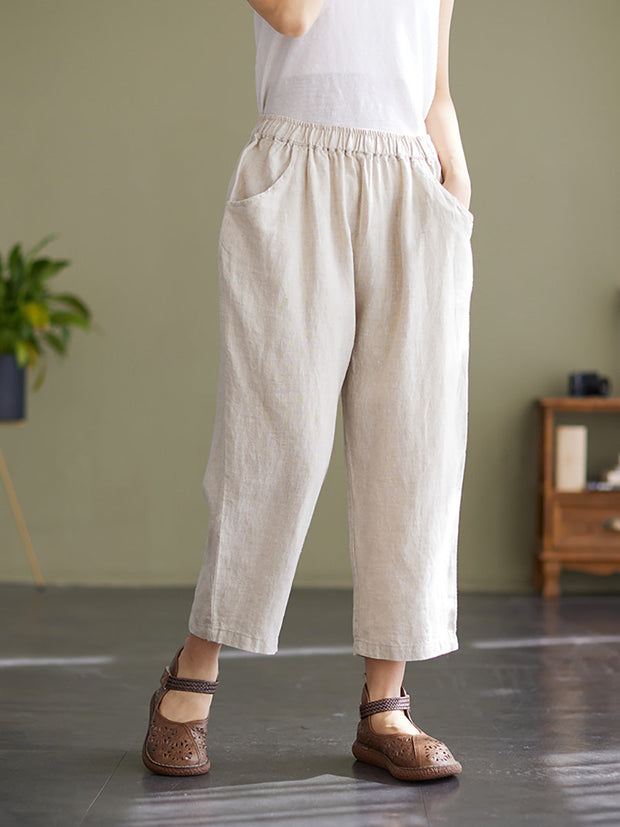 Plus Size Women Linen Loose Wide Leg Pants