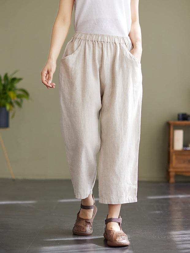 Plus Size Women Linen Loose Wide Leg Pants