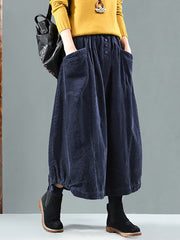 Plus Size Elastic Waist Calf Length Spring Corduroy Skirt