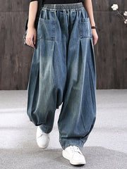 Plus Size - Simple Pure Color Loose Denim Jeans