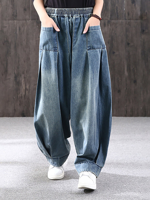 Plus Size - Simple Pure Color Loose Denim Jeans