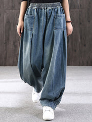 Plus Size - Simple Pure Color Loose Denim Jeans