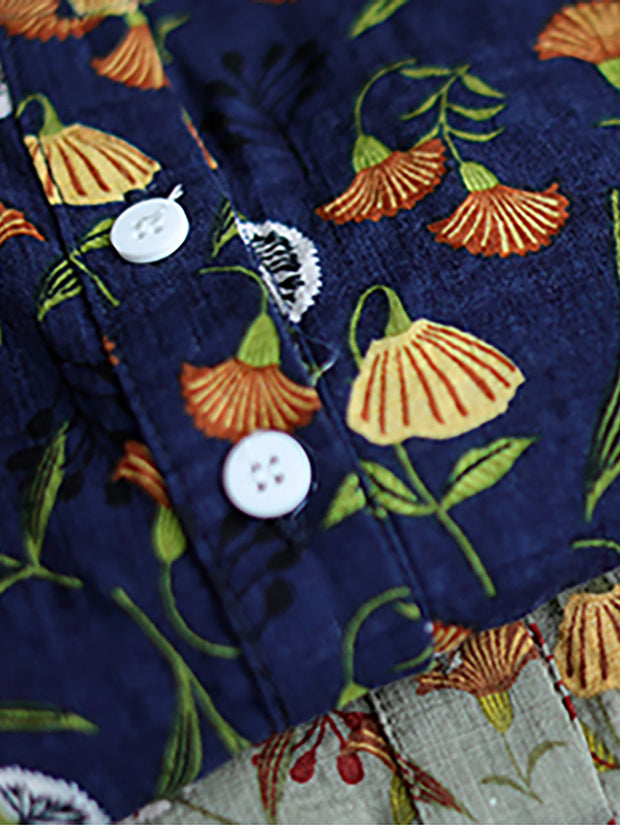 Plus Size - Summer Flower Print Thin Cotton Floral Shirt
