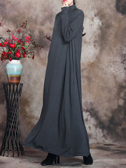 Plus Size Women Artsy Solid Turtleneck Maxi Dress