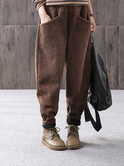 Plus Size - Winter Warm Solid Color Corduroy Pants