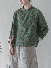 Plus Size - 100% Cotton Floral Retro Lace-up Sweatshirt
