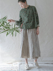 Plus Size - 100% Cotton Floral Retro Lace-up Sweatshirt