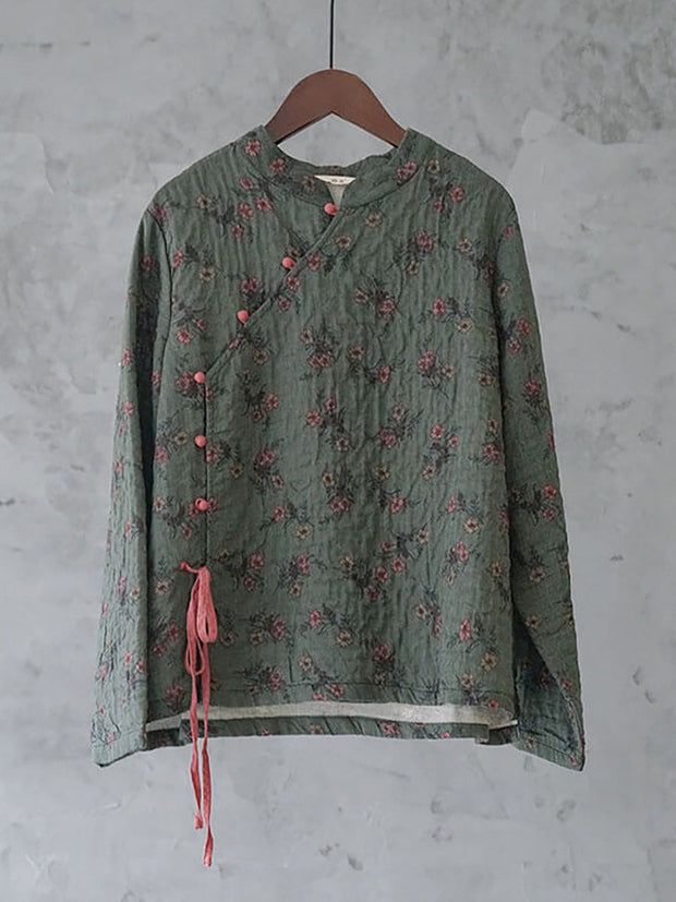 Retro-Sweatshirt mit Schnürung aus 100 % Baumwolle mit Blumenmuster