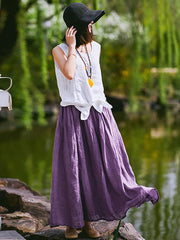 Plus Size - 100% Linen Women Pure Color Skirt