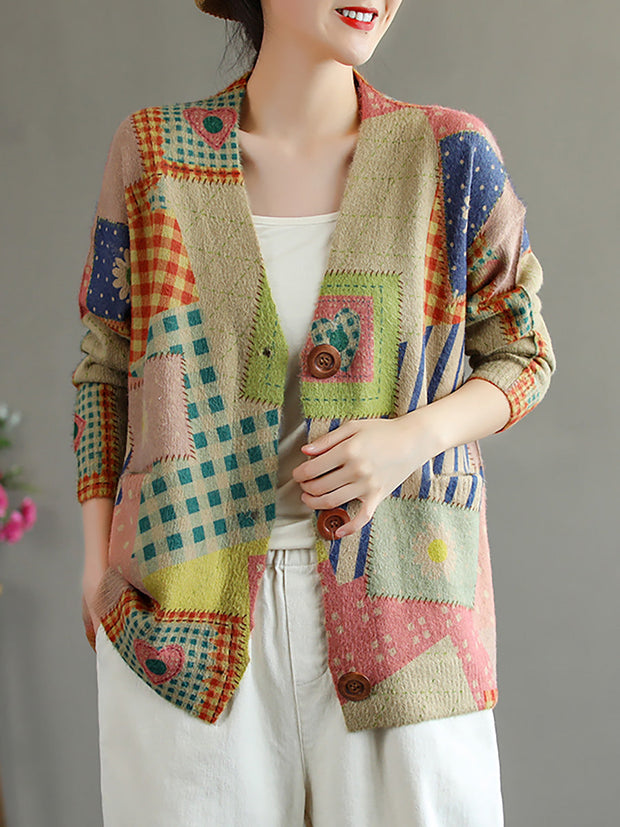 Plus Size - Stitching Pocket V Neck Long Sleeve Sweater Coat