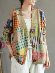 Plus Size - Stitching Pocket V Neck Long Sleeve Sweater Coat