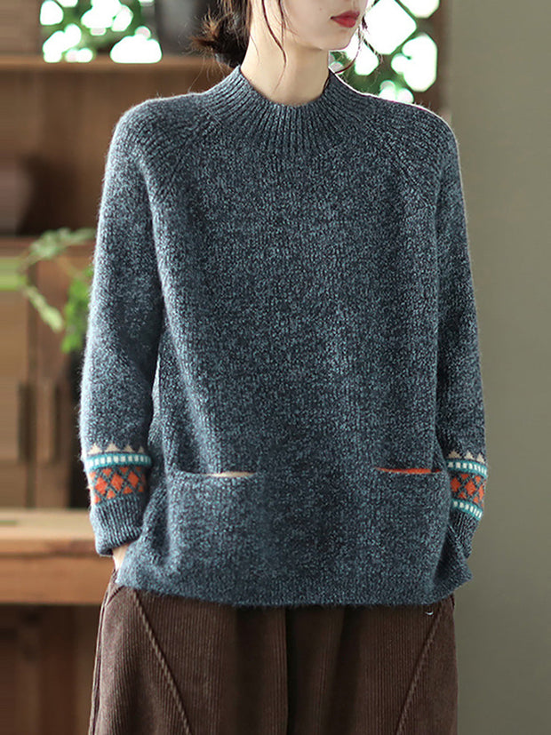 PLUS Size - Turtleneck Knitted Split Hem Long Sleeve Sweater