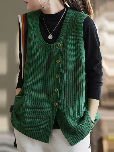 Plus Size Women Knitted Button Vest Waistcoat Sweater