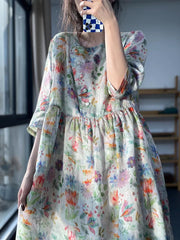 Plus-Size Floral Pleated Summer Casual Loose Dress