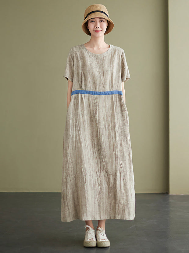 Plus Size Vintage Linen Women Loose Maxi Dress
