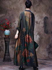 Plus Size Women Vintage Print Loose Long Coat